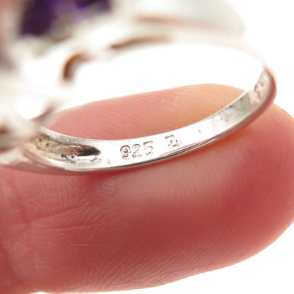 ROSS SIMONS 925 Sterling Silver Real Cushion & Princess-Cut Amethyst Ring Size 6