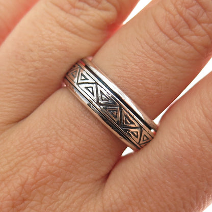 925 Sterling Silver Vintage Triangle Rotating Band Oxidized Ring Size 7.5