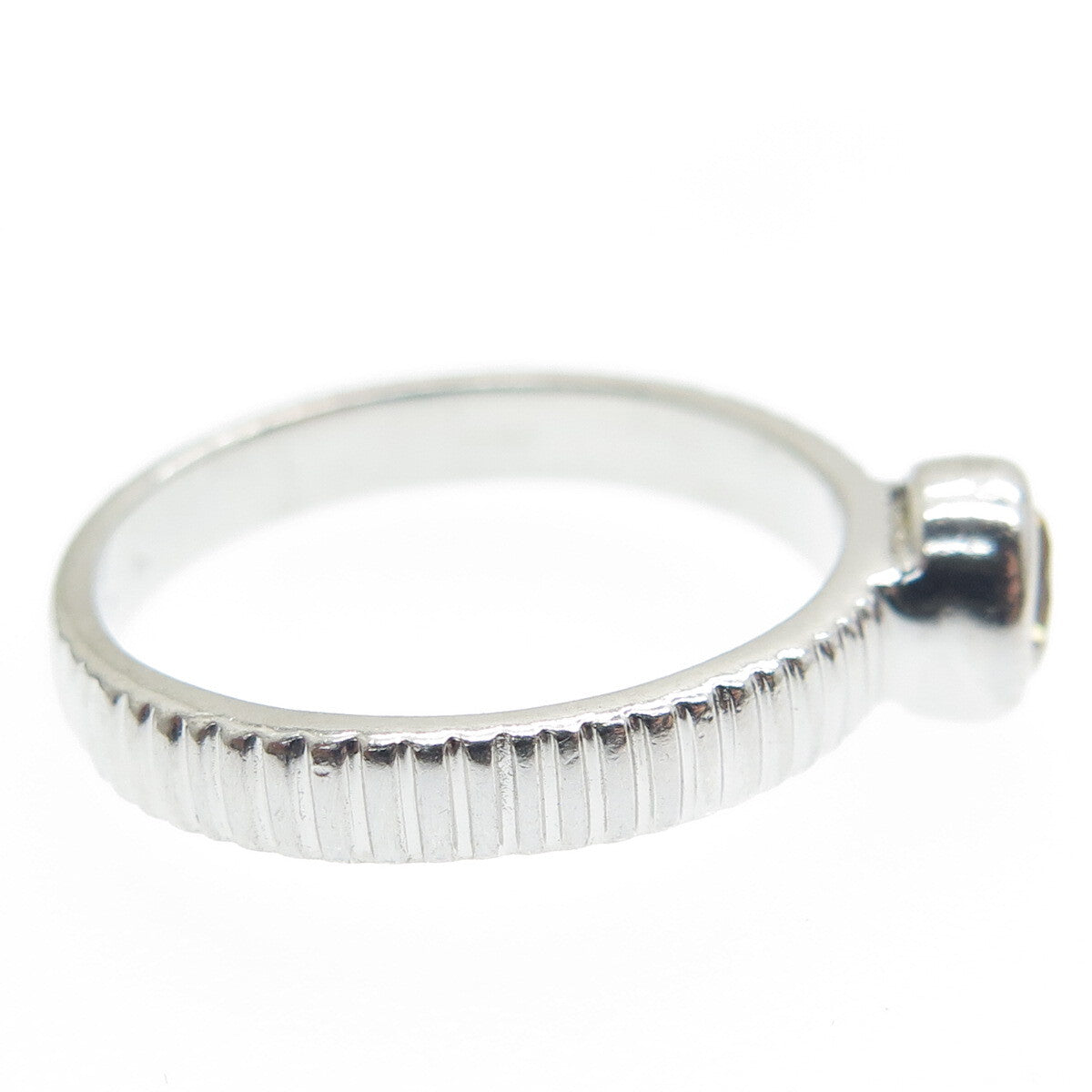 SMK 925 Sterling Silver Real Citrine Gemstone Ribbed / Striped Ring Size 7.75