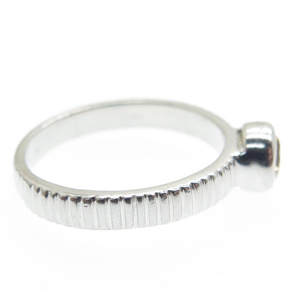 SMK 925 Sterling Silver Real Citrine Gemstone Ribbed / Striped Ring Size 7.75