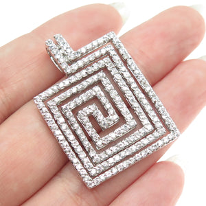 925 Sterling Silver Round-Cut C Z Greek Maze Pendant