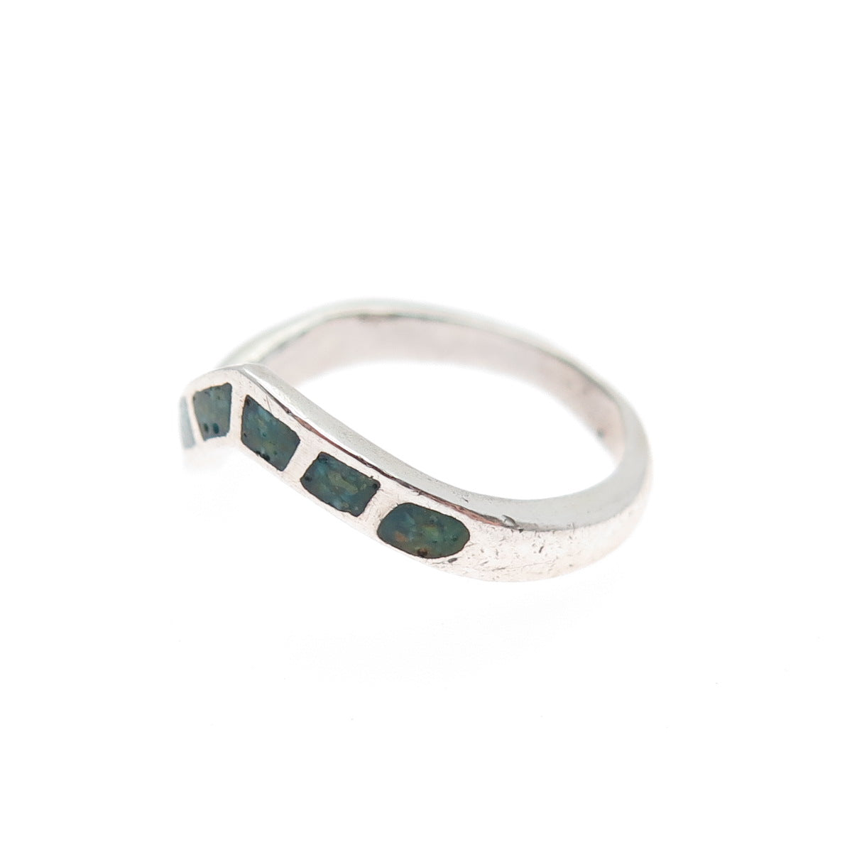Old Pawn 925 Sterling Silver Vintage Southwestern Turquoise Inlay Ring Size 6.25
