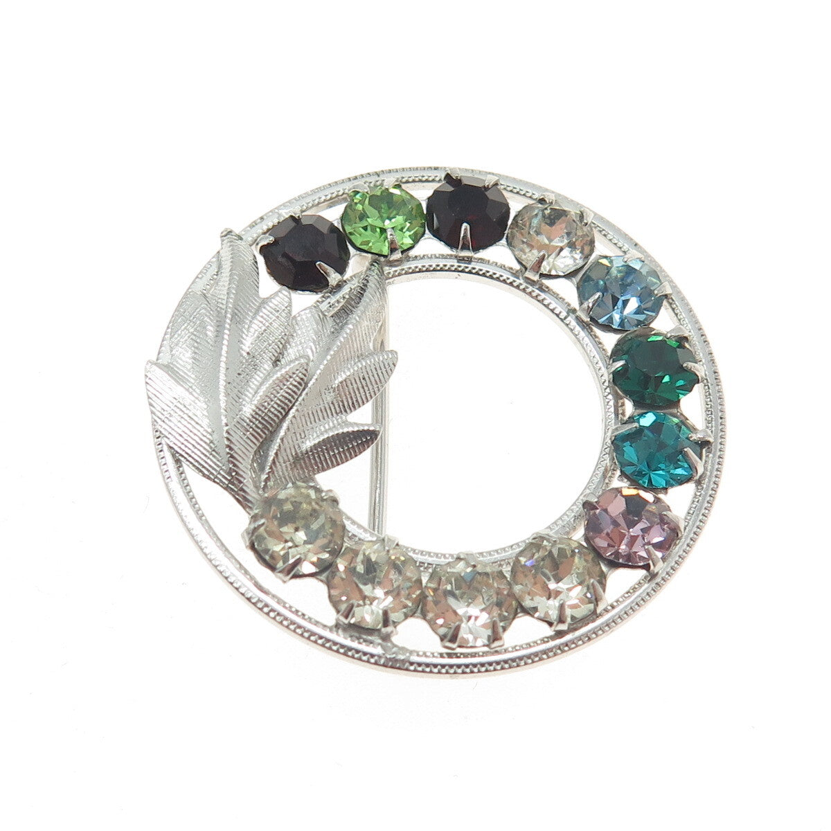 CURTIS CURTMAN Sterling Silver Antique Multi-Color Rhinestone Floral Pin Brooch