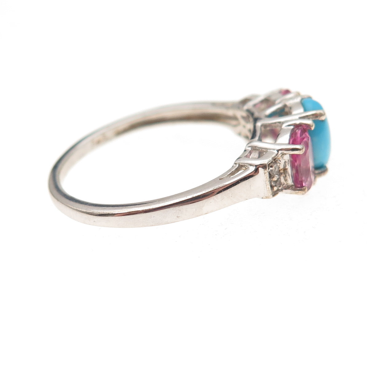Chuck Clemency 925 Sterling Silver Real Turquoise Pink & White Topaz Ring Size 8