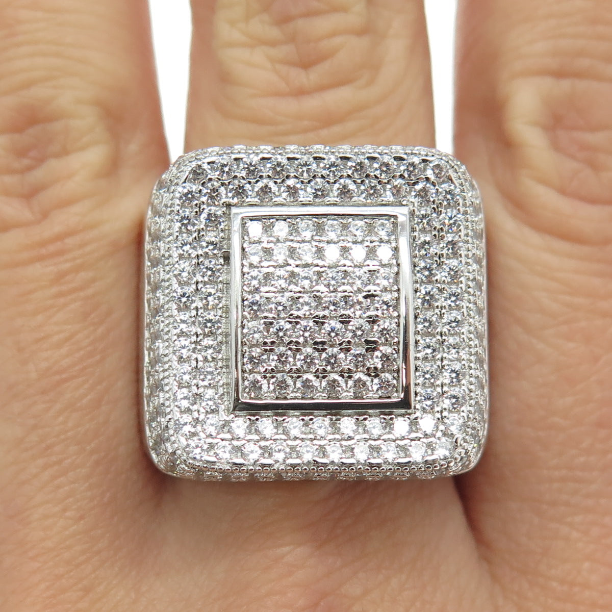 925 Sterling Silver Pave C Z Domed Ring Size 10.25