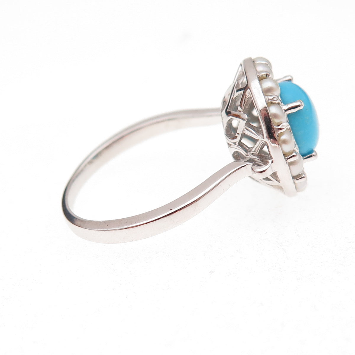 925 Sterling Silver Real Turquoise & Pearl Ring Size 8