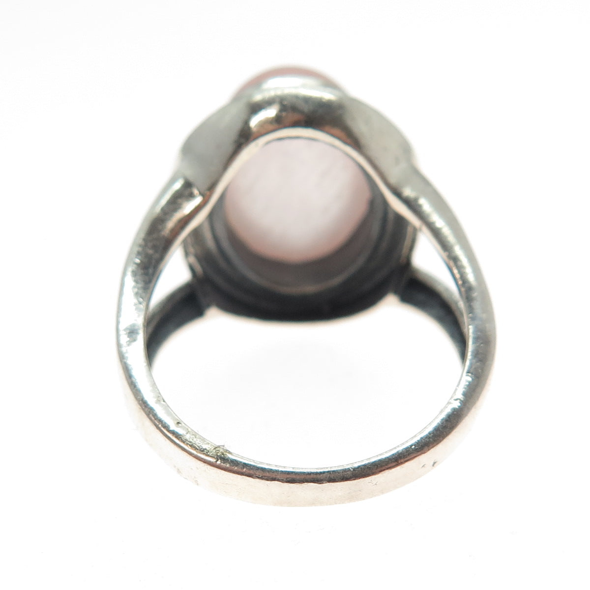 925 Sterling Silver Vintage Real Cabochon Rose Quartz Granulated Ring Size 7.25