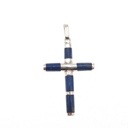Old Pawn Sterling Silver Vintage Southwestern Lapis Cross Tribal Charm Pendant