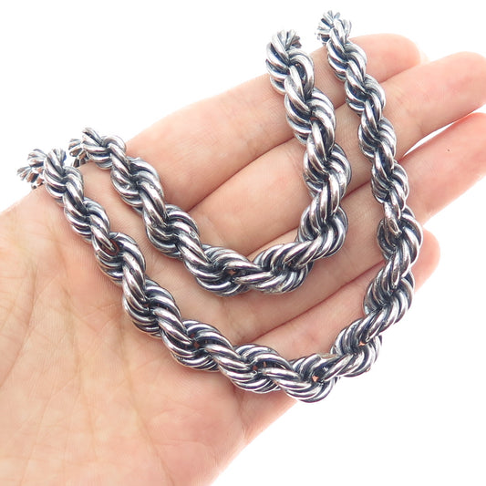 925 Sterling Silver Vintage Heavy 164.9g Double Twisted Rope Chain Necklace 16"