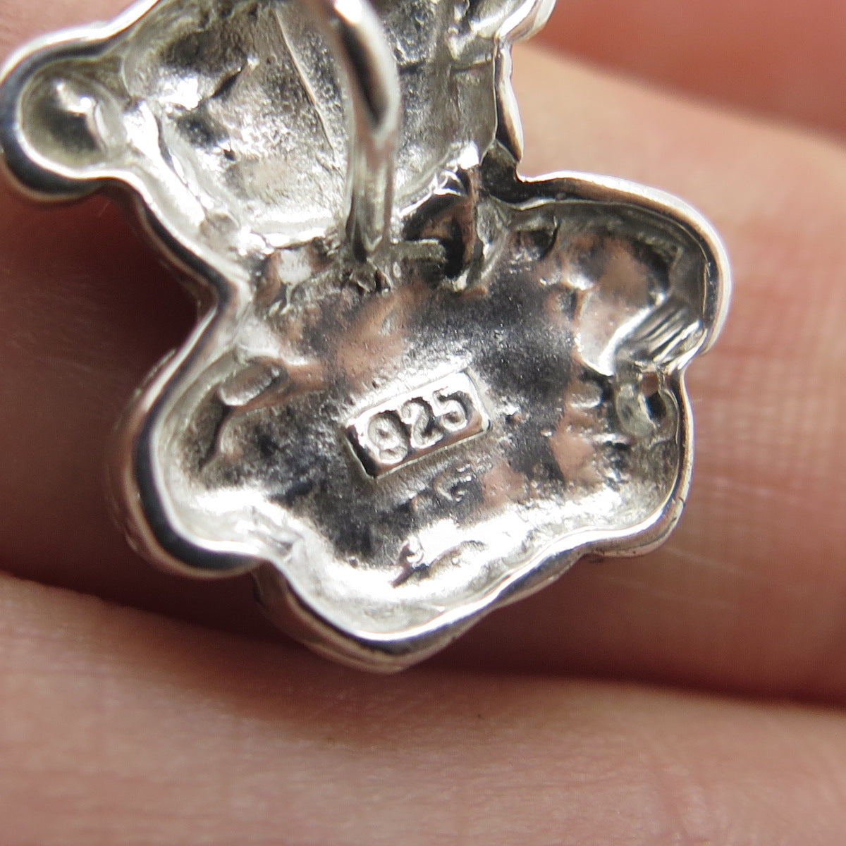 925 Sterling Silver Vintage Teddy Bear Oxidized Minimalist Pendant