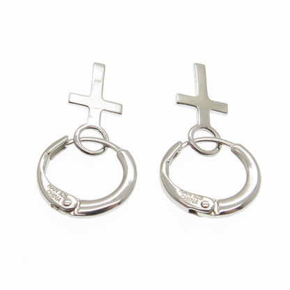 HAN 925 Sterling Silver Cross Charm Hoop Earrings