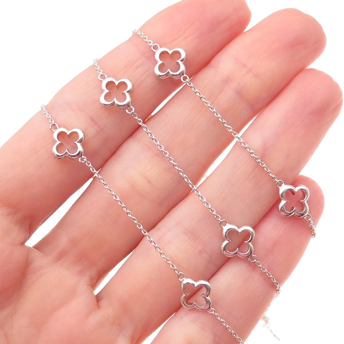 Heidi Klum 925 Sterling Silver 4-Leaf Clover Station Chain Necklace 36"