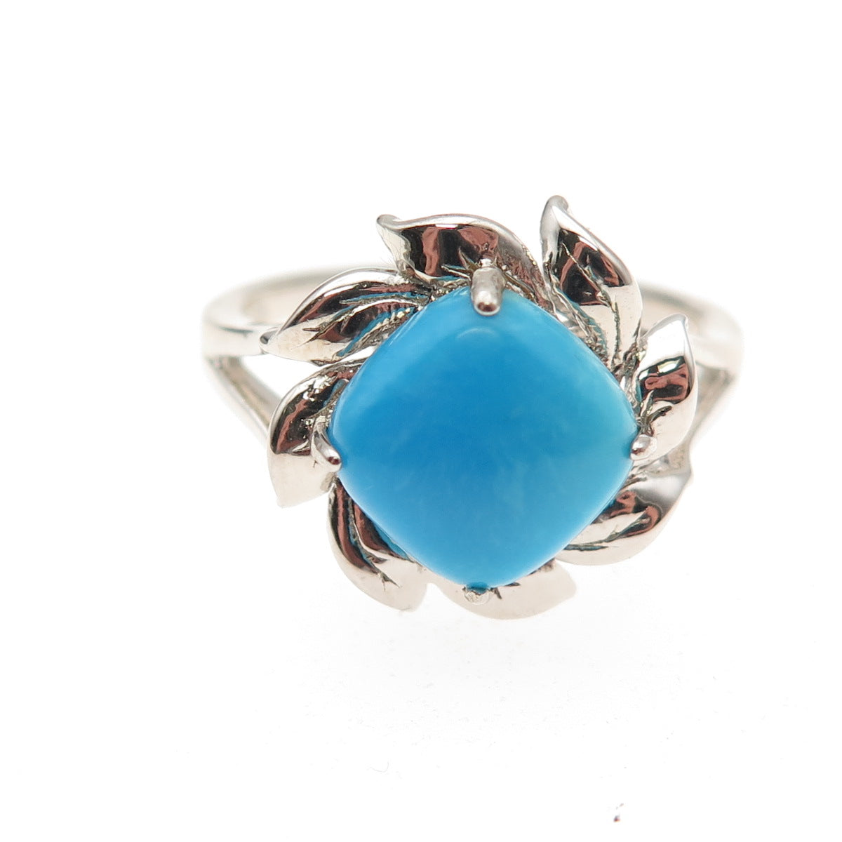 925 Sterling Silver Real Sleeping Beauty Turquoise Floral Ring Size 8