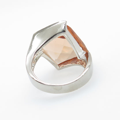 925 Sterling Silver Peach-Color C Z Modernist Statement Ring Size 9