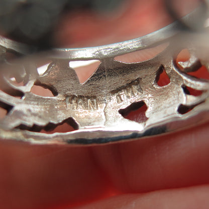 HAN 925 Sterling Silver Vintage Flower Blossom Oxidized Band Ring Size 8.75