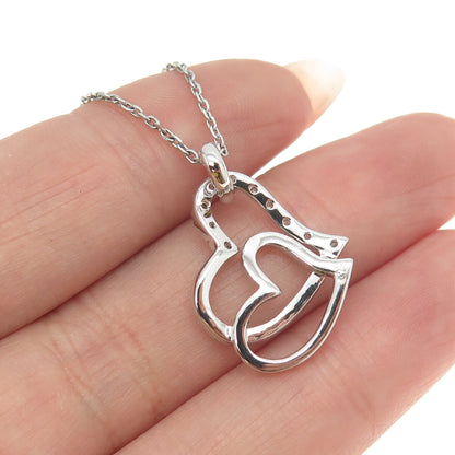 925 Sterling Silver Round-Cut C Z Double Heart Cable Chain Necklace 16"