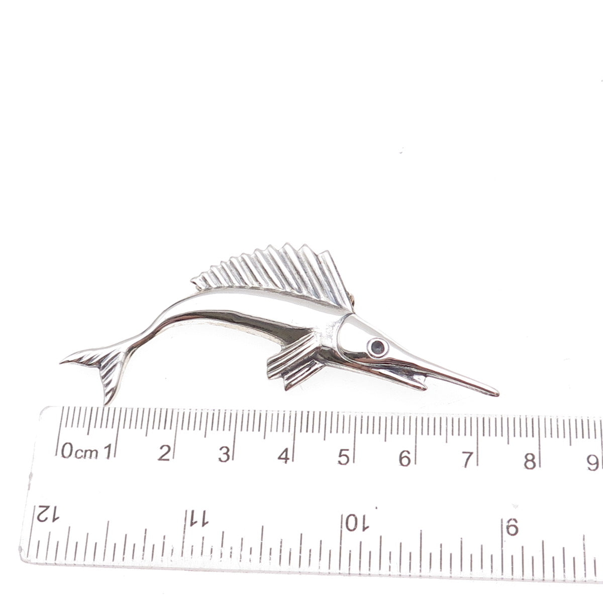 925 Sterling Silver Vintage Swordfish Oxidized Pin Brooch