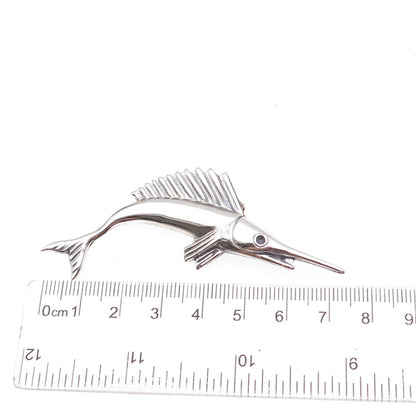 925 Sterling Silver Vintage Swordfish Oxidized Pin Brooch