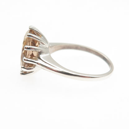 925 Sterling Silver Vintage Real Oval-Cut Smoky Quartz Ring Size 6.25