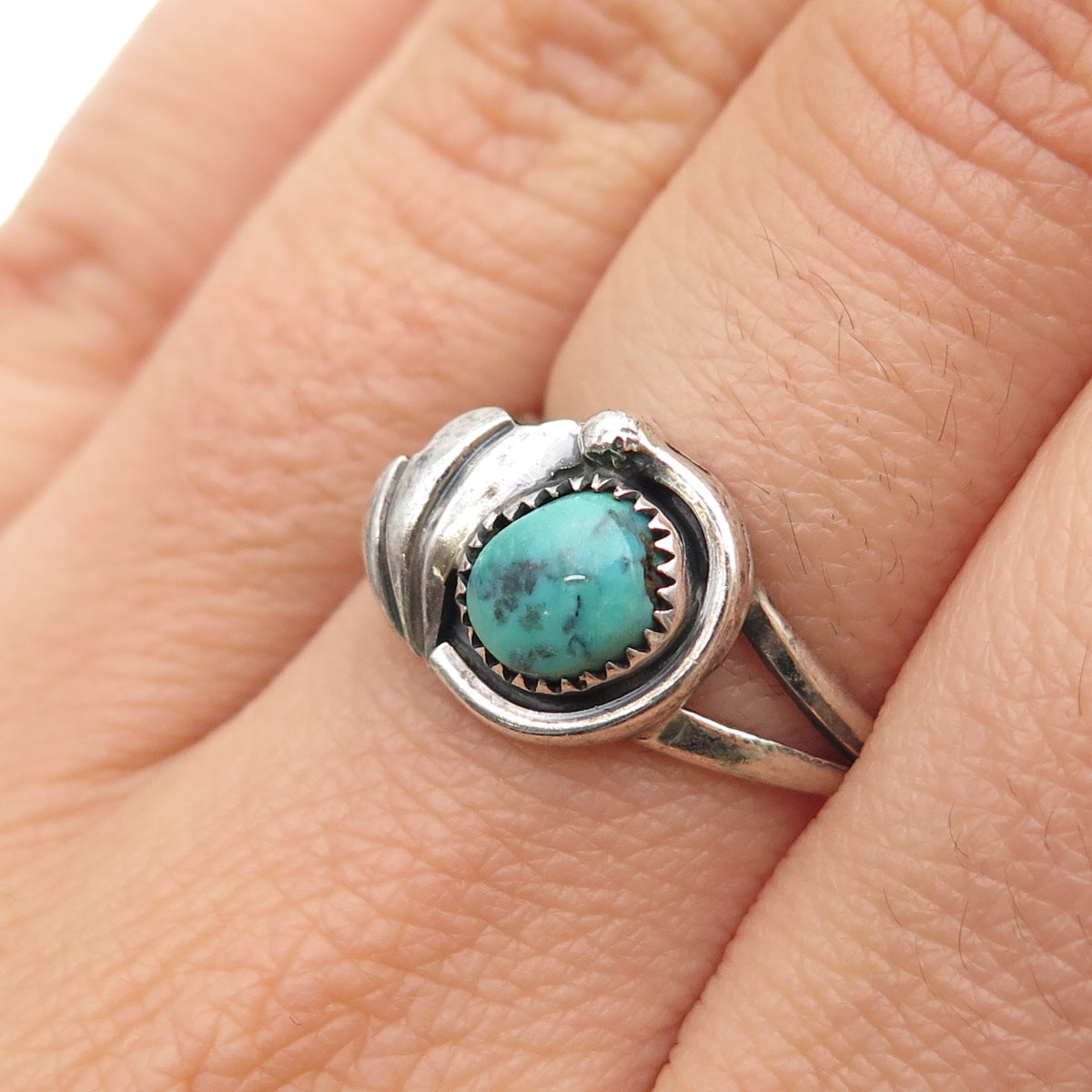 Old Pawn 925 Sterling Silver Vintage MF Artisan Turquoise Tribal Ring Size 6.25