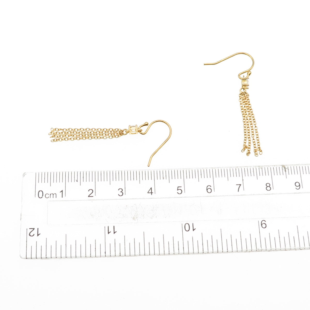 925 Sterling Silver Gold Plated Princess-Cut C Z Tassel Dangle Earrings