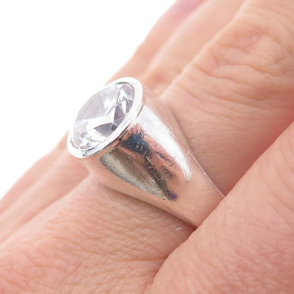 925 Sterling Silver Vintage Round-Cut C Z Modernist Ring Size 8.25