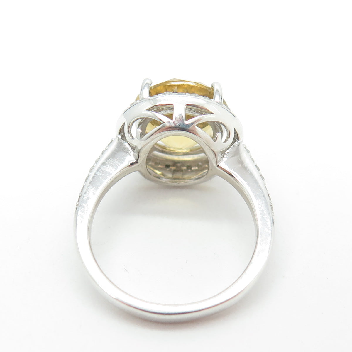 925 Sterling Silver Real Round-Cut Diamond & Citrine Engagement Ring Size 5