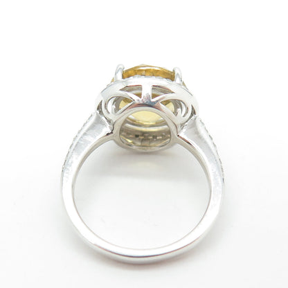 925 Sterling Silver Real Round-Cut Diamond & Citrine Engagement Ring Size 5