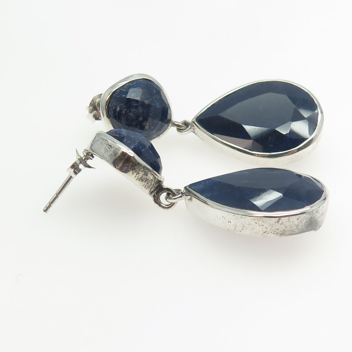 925 Sterling Silver Vintage Real Sapphire Gemstone Dangling Earrings