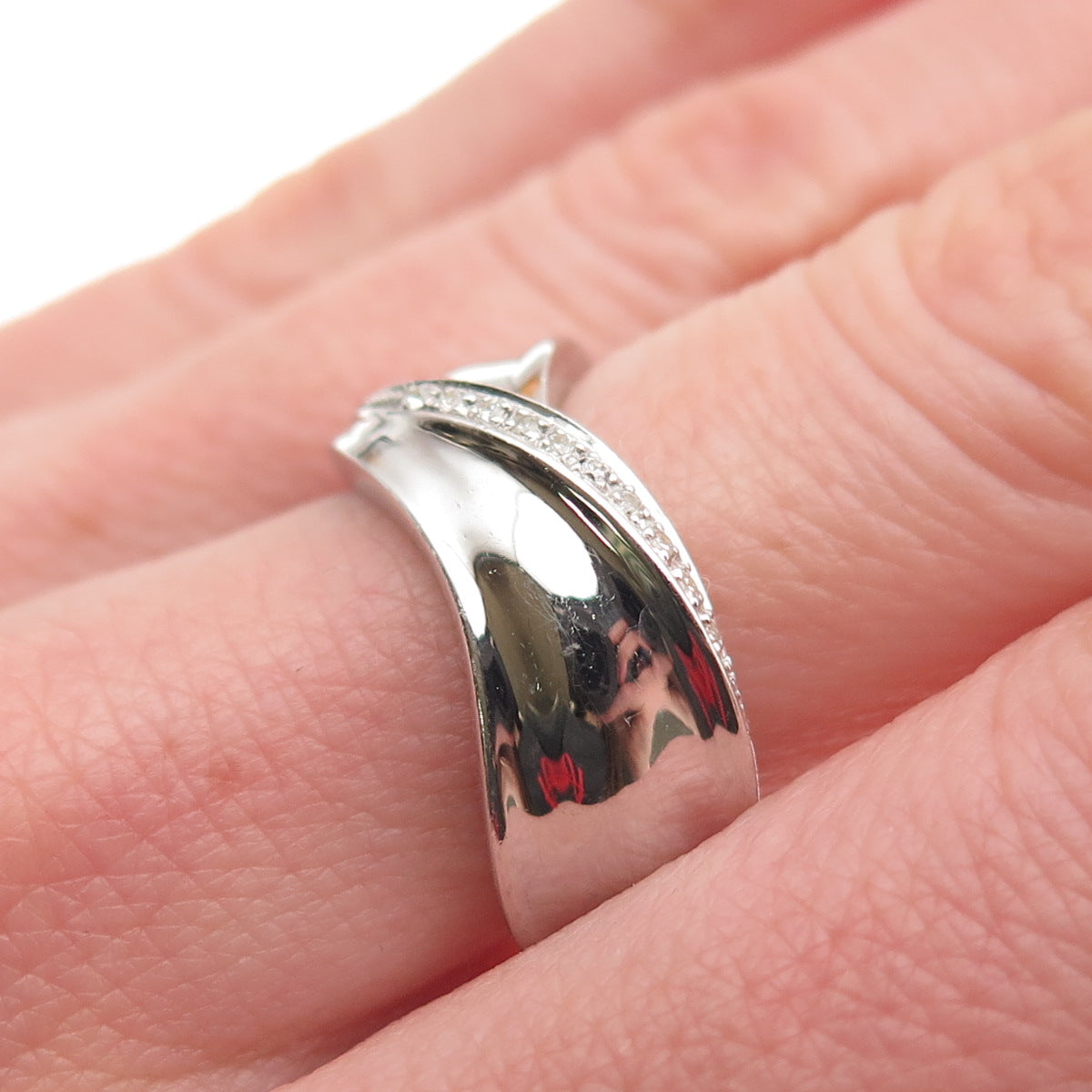 925 Sterling Silver Round-Cut Swarovski Crystal Twisted Ring Size 6.5