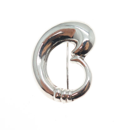 925 Sterling Silver Vintage Modernist Puffy Heart Pin Brooch