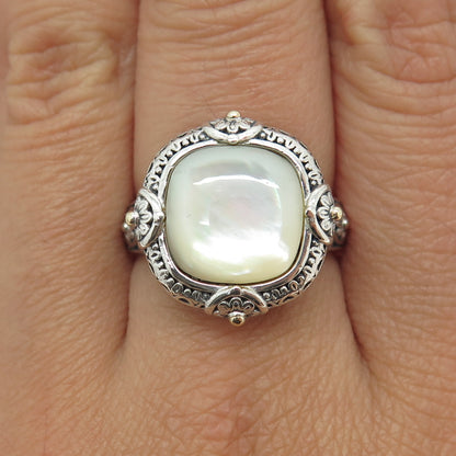 FD Felicia Design Sterling Silver & 14K Gold Real Mother-of-Pearl Ring Size 8.25