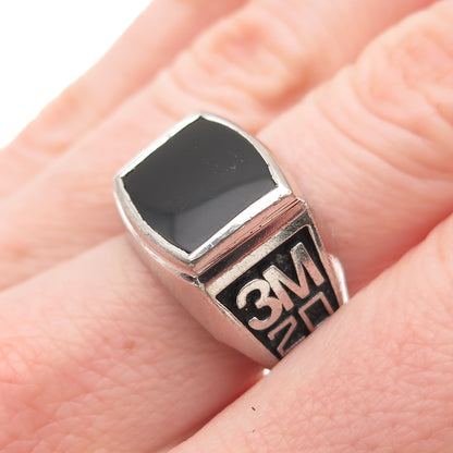 925 Sterling Silver Vintage Real Black Onyx 3M 20 Years Oxidized Ring Size 8.5