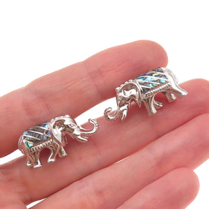 Jan Leslie 925 Sterling Silver Real Abalone Shell Elephant Cufflinks