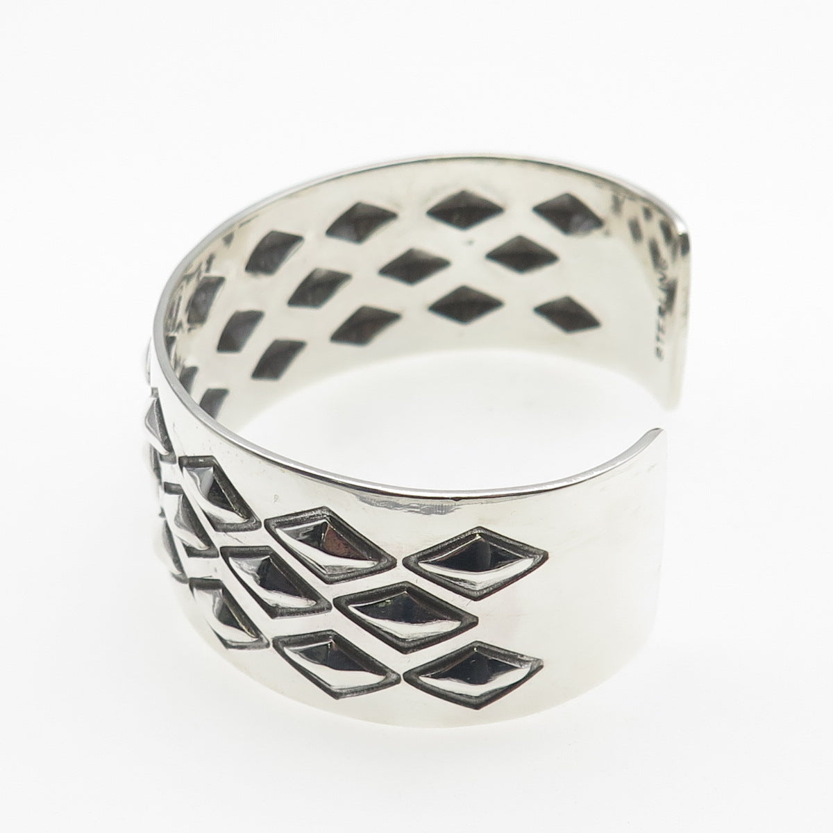 925 Sterling Silver Vintage Diamond-Shape Oxidized Adjustable Bracelet 7.25"