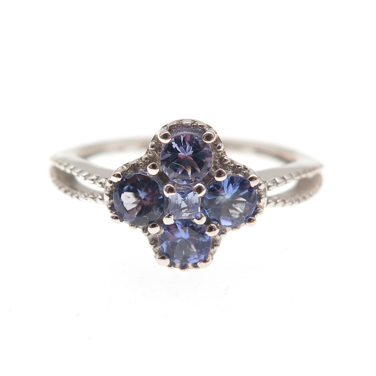 Chuck Clemency 925 Sterling Silver Real Tanzanite Floral Ring Size 7