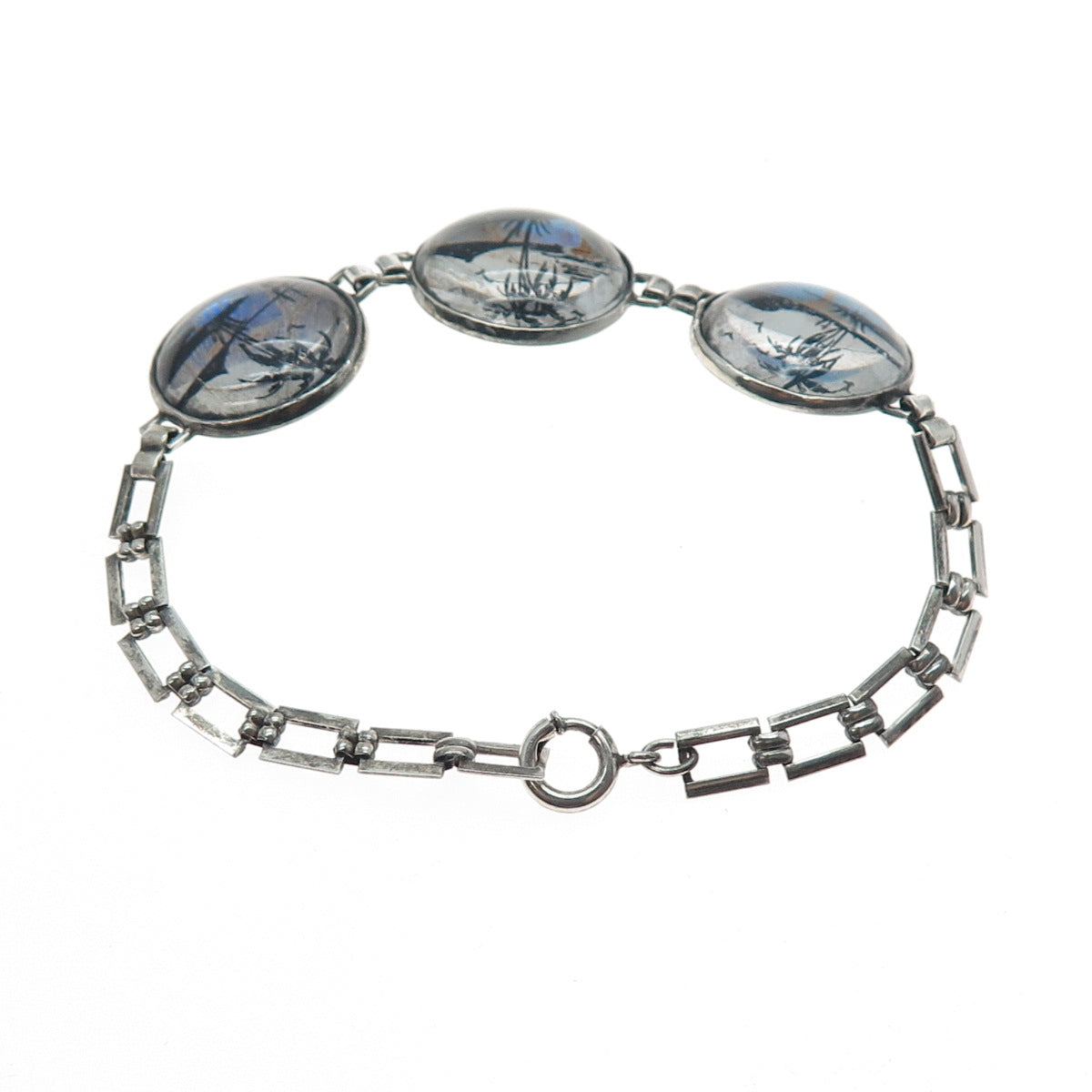 925 Sterling Antique Art Deco Monarch Butterfly Wing Sunset Bracelet 6.75"