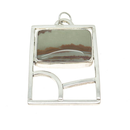 925 Sterling Silver Vintage Real Jasper Modernist Slide Pendant