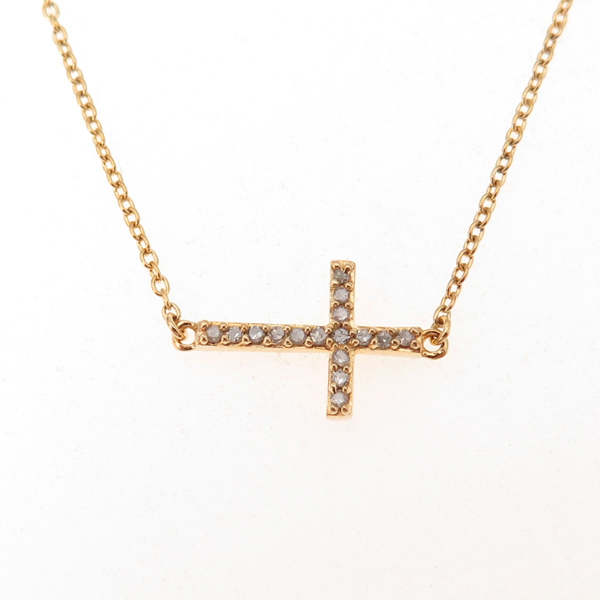 925 Sterling Silver Gold Plated Real Diamond Cross Cable Chain Necklace 18"