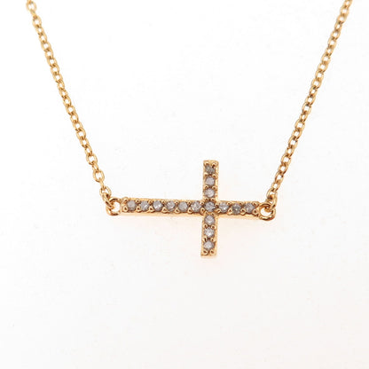 925 Sterling Silver Gold Plated Real Diamond Cross Cable Chain Necklace 18"