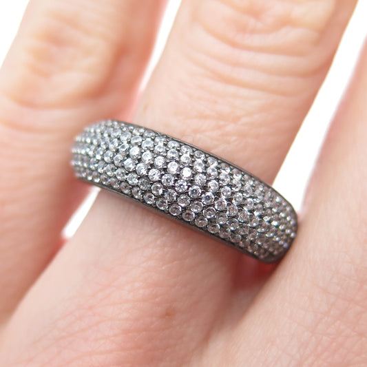 925 Sterling Silver Black Rhodium Round-Cut C Z Band Ring Size 6.25