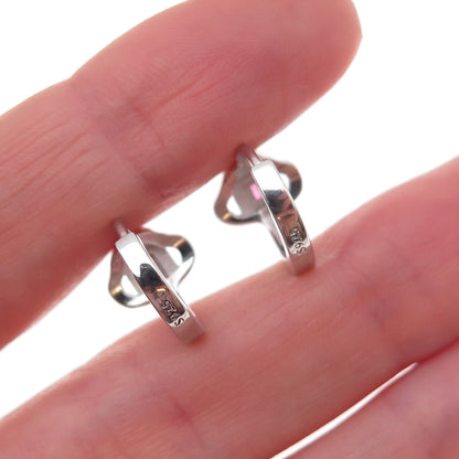 925 Sterling Silver Pink & White C Z Hoop Earrings