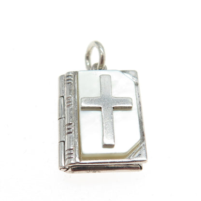 J.M. FISHER 925 Sterling Silver Antique Art Deco Real MOP Holy Bible Pendant