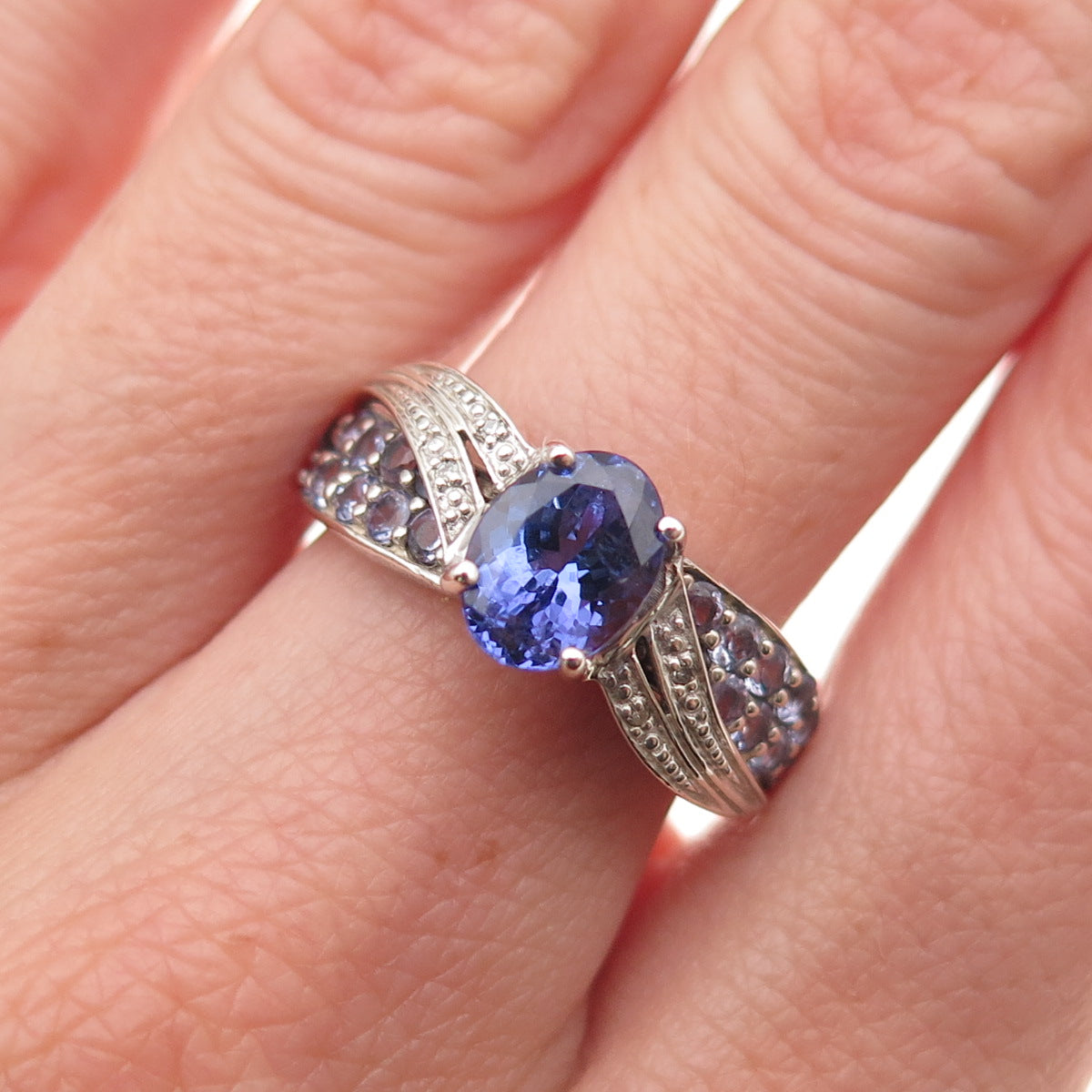 925 Sterling Silver Real Diamond Tanzanite & Iolite Ring Size 8