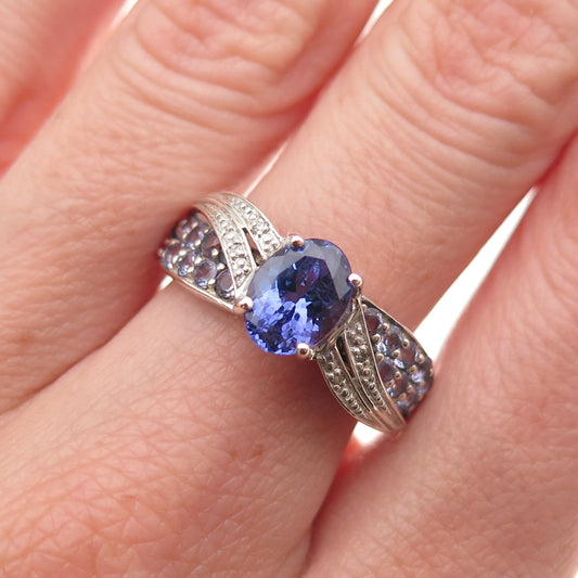 925 Sterling Silver Real Diamond Tanzanite & Iolite Ring Size 8