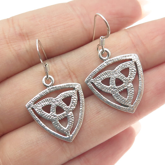 925 Sterling Silver Vintage Triquetra Celtic Dangle Hook Earrings