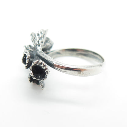 950 Silver Vintage Flower Modernist Oxidized Ring Size 5.75