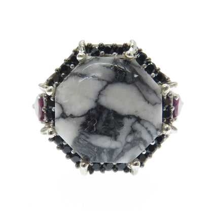 CHUCK CLEMENCY Sterling Silver Buffalo Turquoise Tourmaline & Spinel Ring Size 6