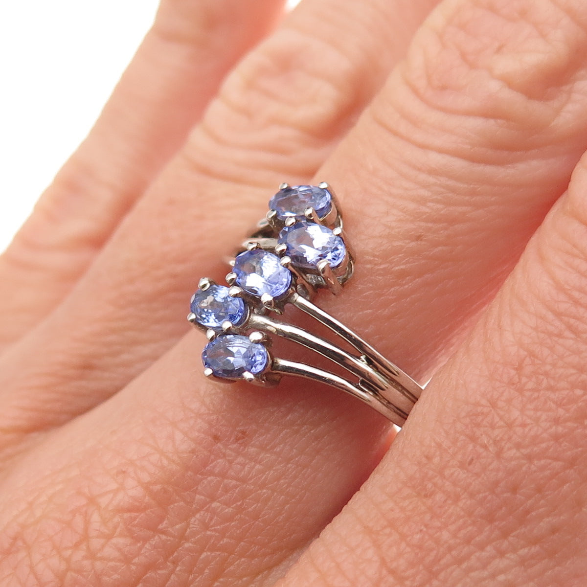 Chuck Clemency 925 Sterling Silver Real Oval-Cut Tanzanite Bypass Ring Size 8
