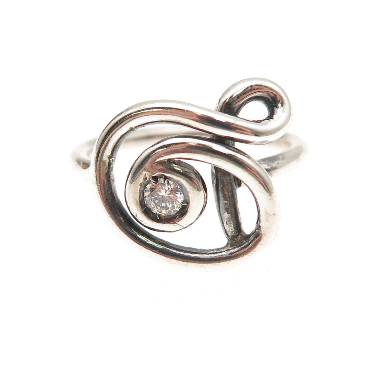 925 Sterling Silver Vintage C Z Modernist Swirl Oxidized Ring Size 6.75